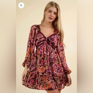 Very J Floral Multicolor Boho Long Sleeve Mini Dress